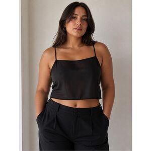 Vintage Emma Black 100% Silk Beaded Trim Dainty Cropped Tank Size L